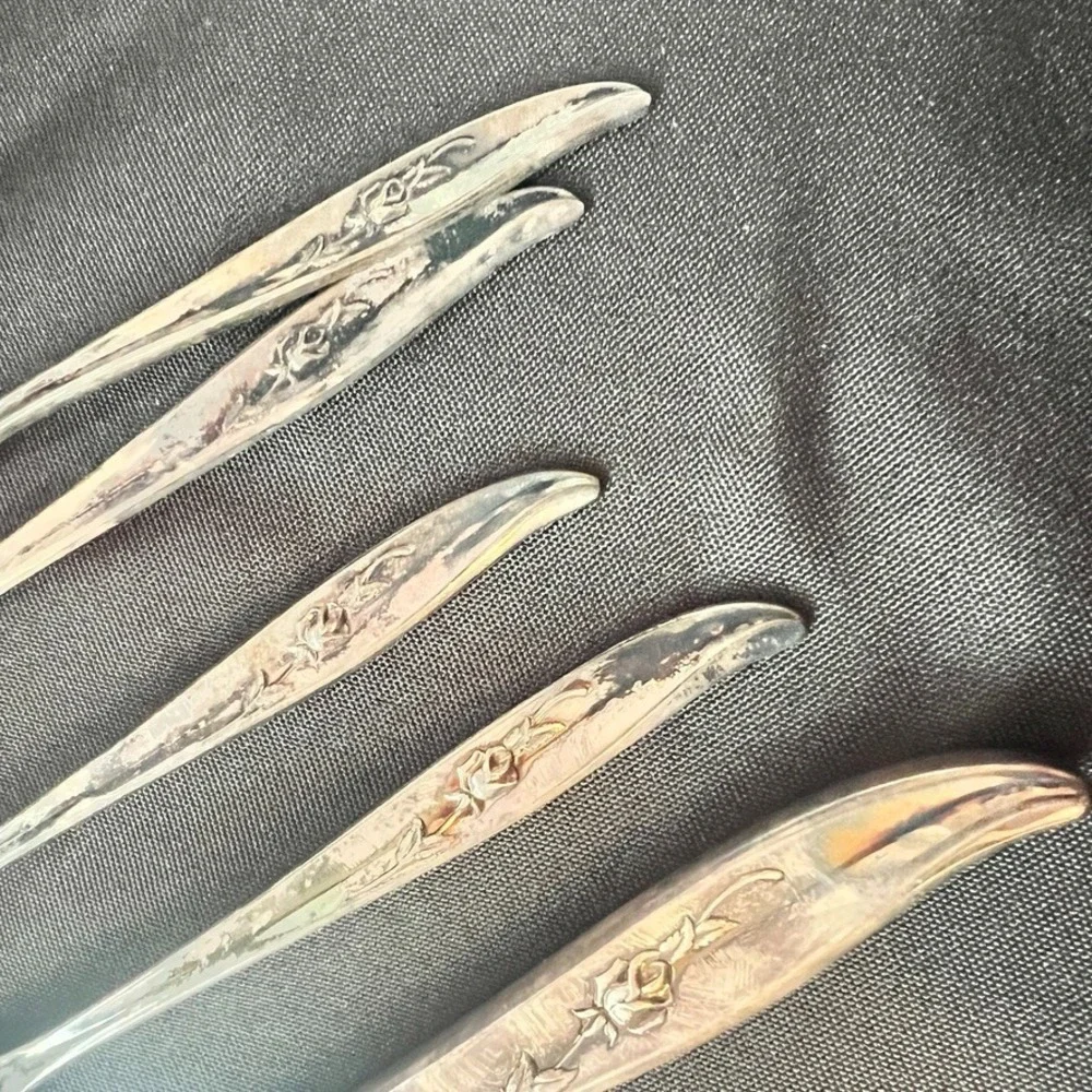 Vintage 1847 Rogers Bros IS Magic Rose Silverplate‎ 9 pc NOS Flatware Set 1960s